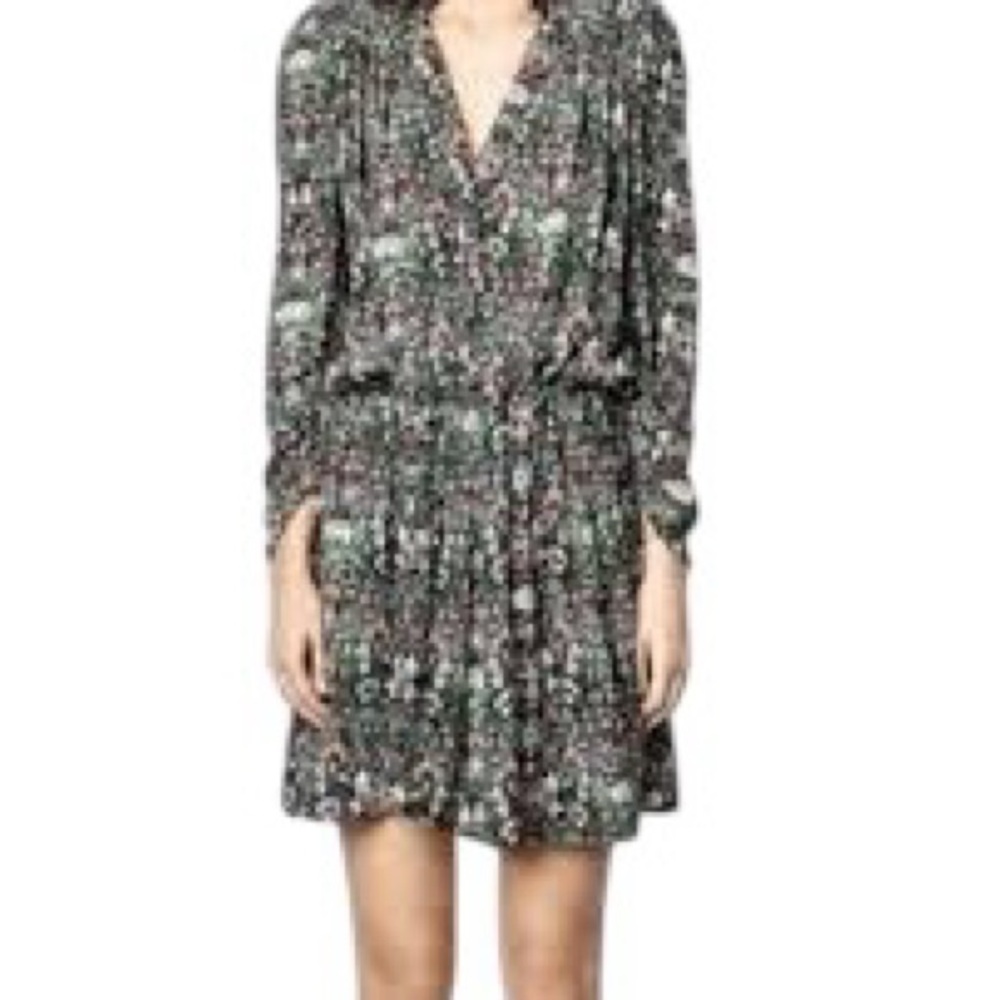 Zadig & Voltaire Black Floral Long Sleeve Mini Dress